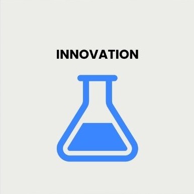 Innovation: the third phase, drawn as a blue laboratory flask