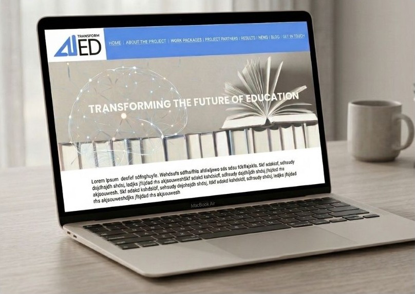 The AI-TransformED website open on a laptop: 'Transforming the future of education'