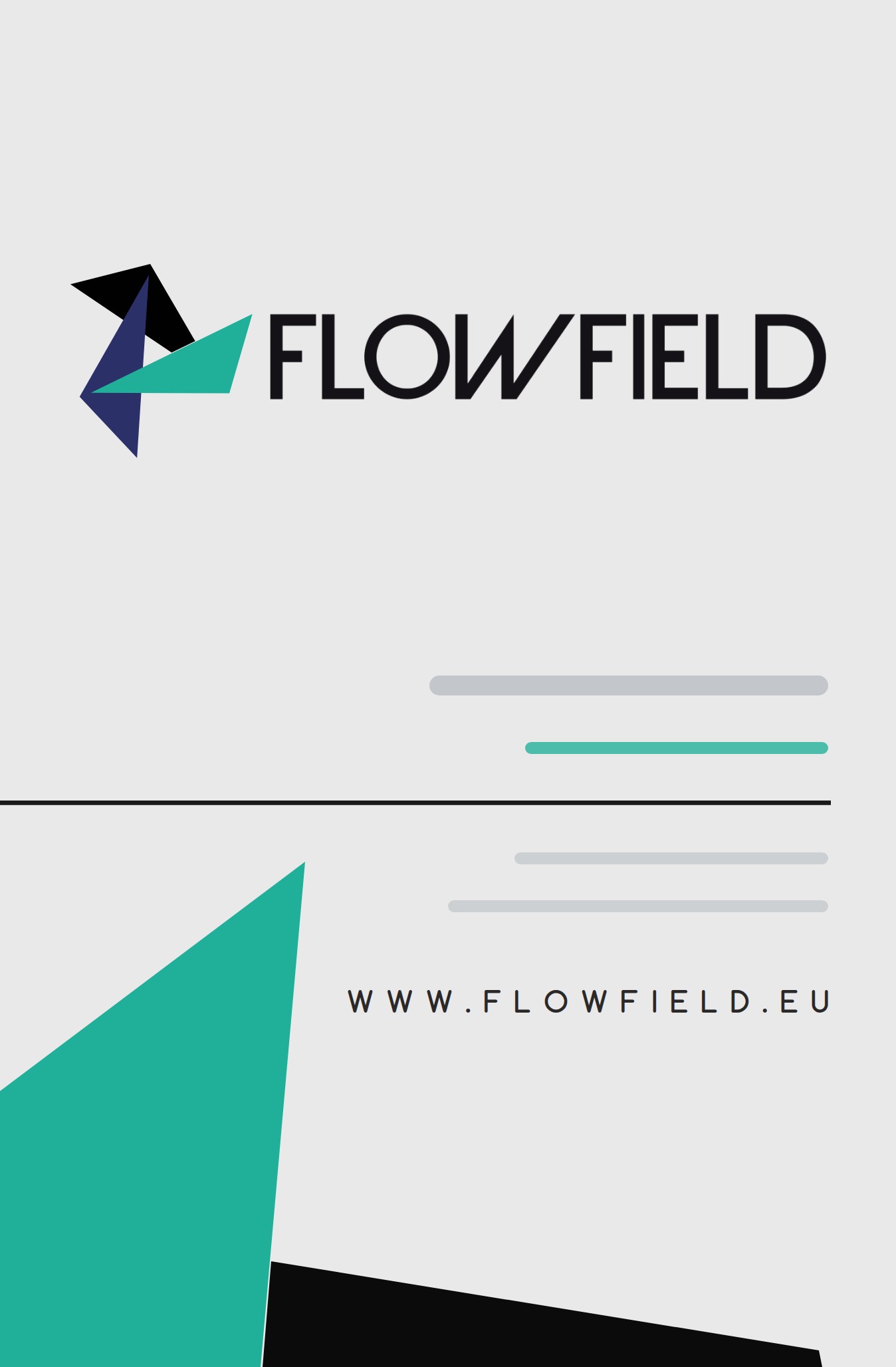 Business card back with a teal angle