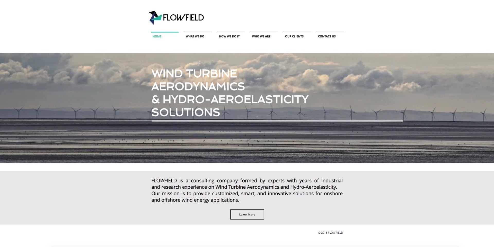 The Flowfield website: wind turbines at sea under the line 'Wind turbine aerodynamics and hydro-aeroelasticity solutions'