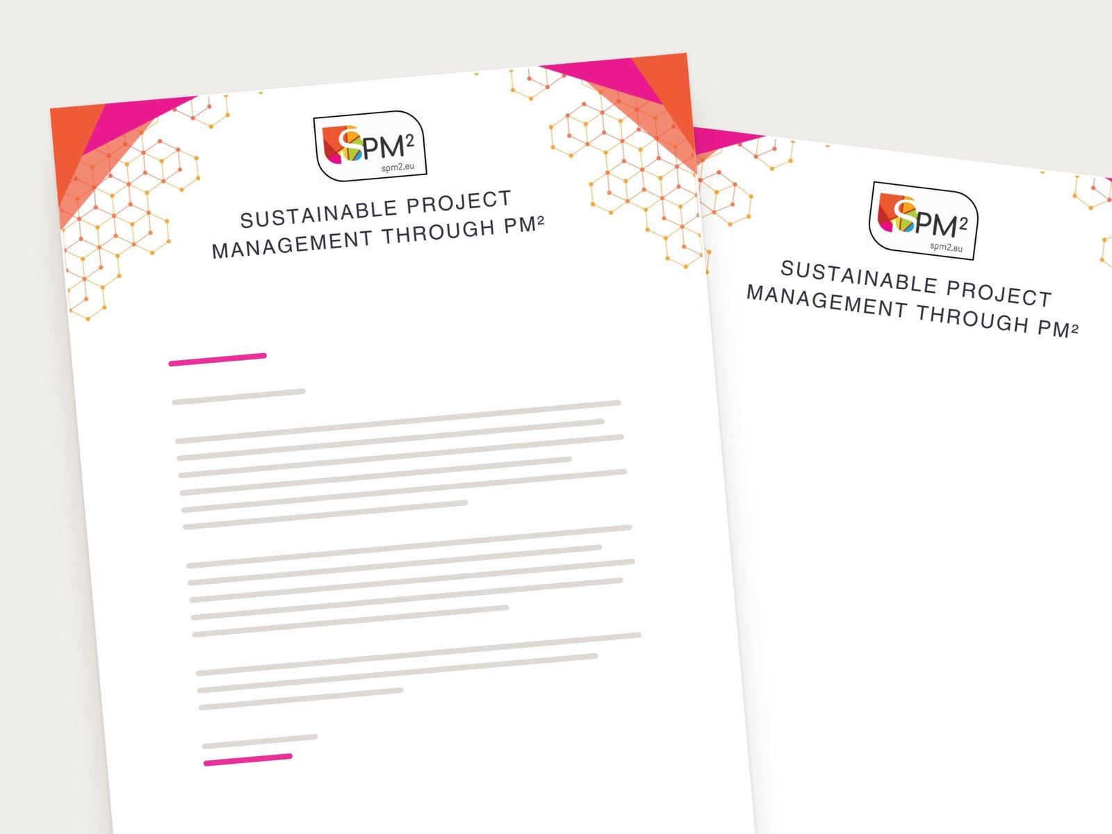 SPM² letterhead with the logo and a hexagon pattern in orange