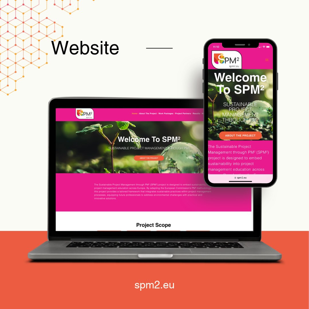 Social media post announcing the website, shown on a laptop and a phone